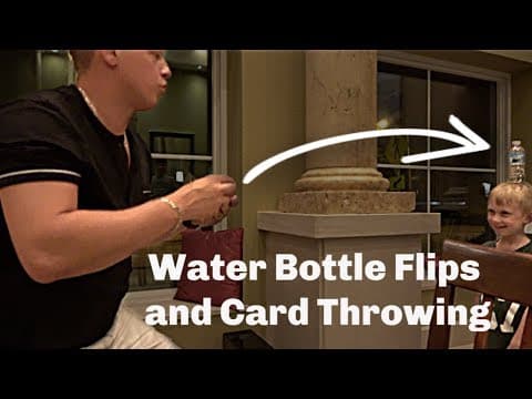 Water Bottle Flips and Card Throwing Trick Shot Challenge W Rick Smith Jr|Colin Amazing