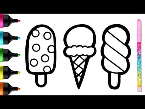 How to Draw Ice Cream Cones and Sundaes  Step-by-Step Tutorial for Kids and Toddlers