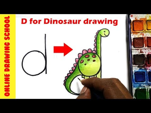 letters D into Dinosaur drawing - How to Draw Anything from letters simple and easy  -  Lesson 156