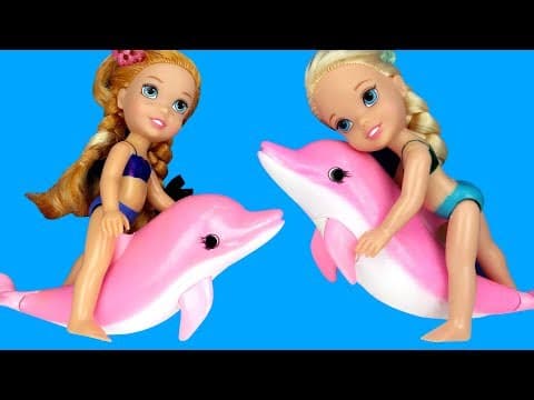 Swimming with DOLPHINS ! Elsa & Anna toddlers go Scuba with Barbie-Splash-Water Fun