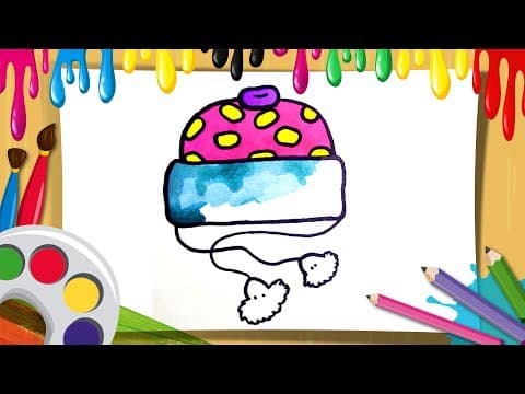How to draw kids winter cap - drawing and coloring winter hat - how to draw hat