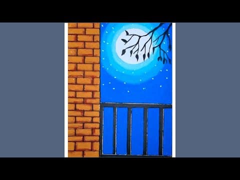 How To Draw Easy Moonlight Scenery | Drawing Simple Scenery For Beginners With Oil Pastel