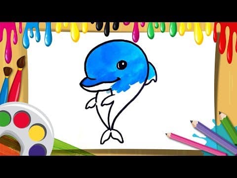 How to draw a cartoon dolphin step by step - draw a dolphin simple easy - learn coloring