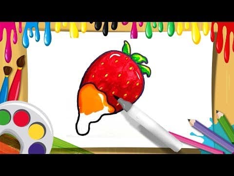 Drawing fruits easy to draw strawberry fruit with honey learn to color draw for kids