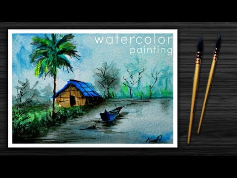 How I painted simple landscape using watercolor | watercolor painting step by step #252