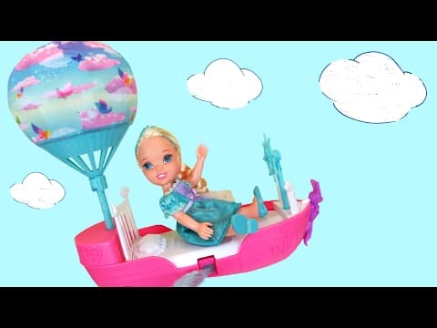 FLYING ! Lemonade ! Elsa & Anna toddlers FLY with Barbie's-- Magical Dreamboat-Playing