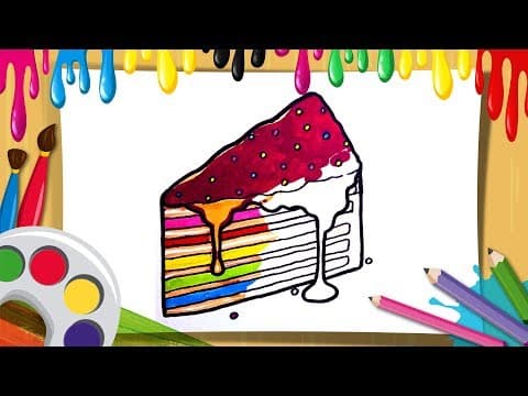 How to draw a colorful piece of cake   -   Draw a cake step by step - learn coloring for children -  Lesson 82