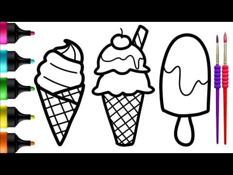 Yummy Ice Cream Trio: Drawing, Painting, and Coloring Tutorial for Kids and Toddlers
