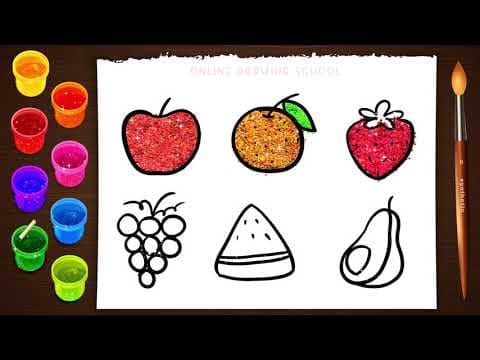 How to draw cute fruits - cute fruits art illustrations - coloring pages for kids - draw easy