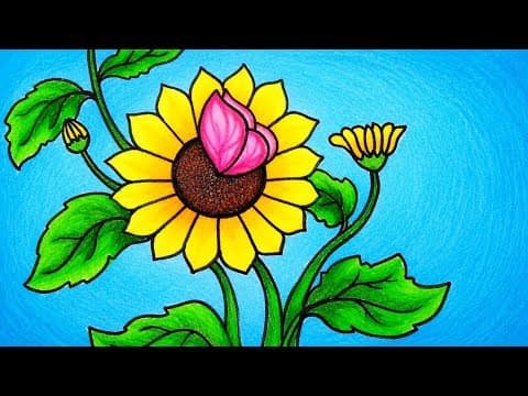 Easy Flower Scenery Drawing | How to Draw Beautiful Scenery of Sunflowers and Butterfly
