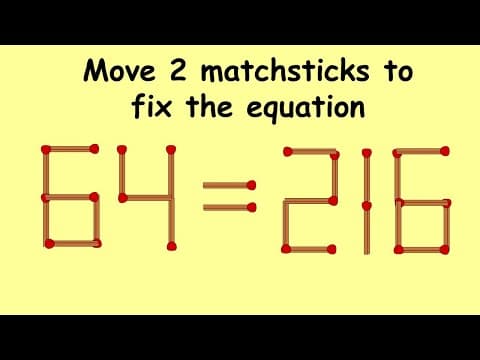 64=216 very tricky and hardest puzzle | Match stick puzzle #128 | Puzzles with Answer