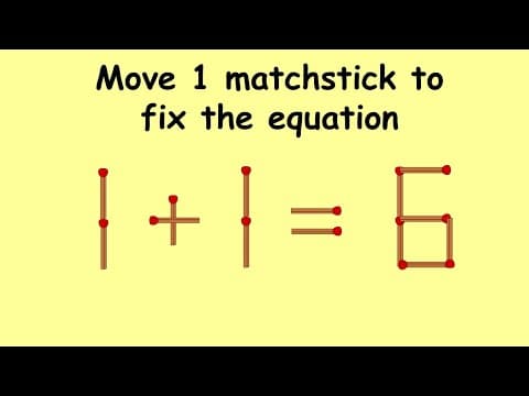 1+1=6 tricky matchstick puzzle | Match stick puzzle #112 | Puzzles with Answer