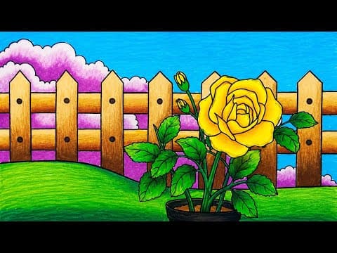 How to Draw Scenery of Rose Flower in the Garden Step by Step | Easy Rose Scenery Drawing