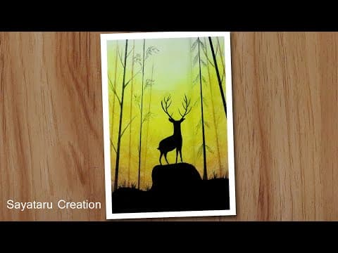 How to draw deer in the forest with oil pastels, Oil pastel drawing for beginners