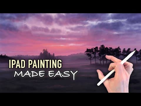 Ipad painting tutorial - misty fields sunrise landscape in procreate