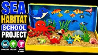 sea habitat model making using cardboard and paper | diorama model making