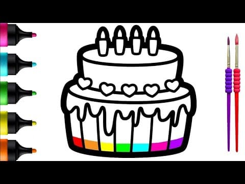 Rainbow Cake Drawing and Coloring for Kids | Let's Celebrate with Paint and Fun | Paint for Toddlers