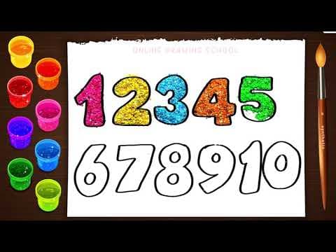 How to draw 1 to 10 numbers and coloring with glitters - coloring pages for kids - easy to draw