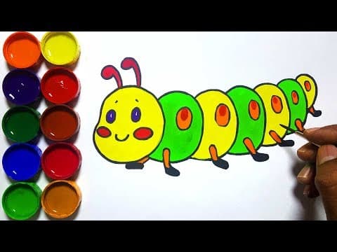 Draw and paint cute caterpillar cartoon step by step - basic drawings for kids