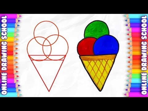 Draw and paint ice cream with basic shapes - easy drawings for children