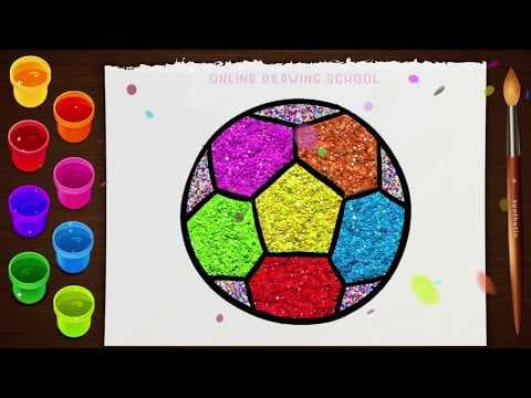 Simple cute colorful soccer ball drawing - basic drawings for kids-glitter coloring step by step