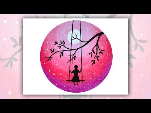 Swing under the moonlight painting, Easy Scenery drawing for beginners with Oil pastels