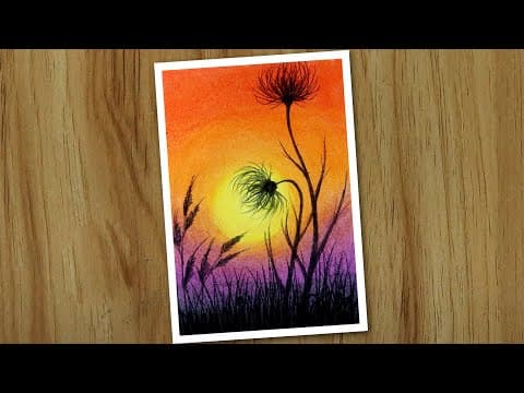Sunset scenery painting for beginners, Easy Oil pastel drawing for beginners