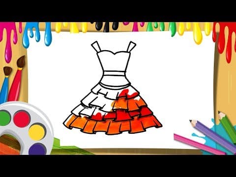 Draw and color Girls Dresses Drawing and Coloring for children -  Lesson 96