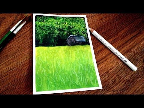 Acrylic painting of Indian Paddy fields and Hut | Nature Painting