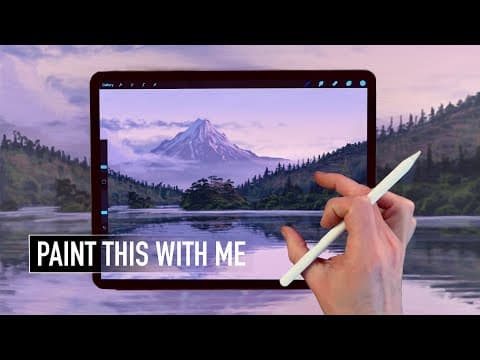 Ipad painting tutorial - mountain and tree landscape art in procreate