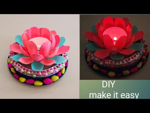 Showcase Decorative Flower Craft | Decorative Light Using Plastic Spoons | Diy Home Made Decorate