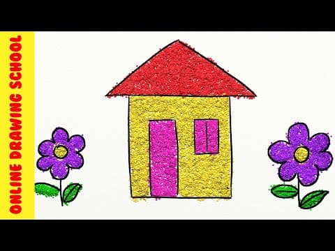 Simple cute house and flowers drawing for kids - basic drawings for children