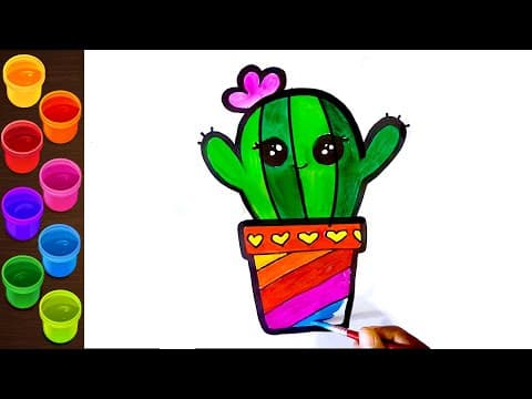 How to draw a cute cactus - drawings for kids - draw step by step-1