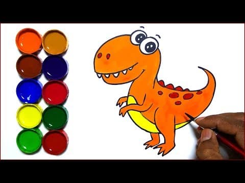 Draw and paint Cute Dinosaur T - Rex   -   Basic drawings for children  -  Lesson 168