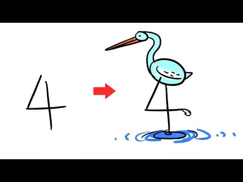 How to draw pictures using numbers   -   Draw Crane  -  Bird  using 4   -  Lesson 135