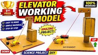 how to make Elevator working model science project using cardboard and dc motor