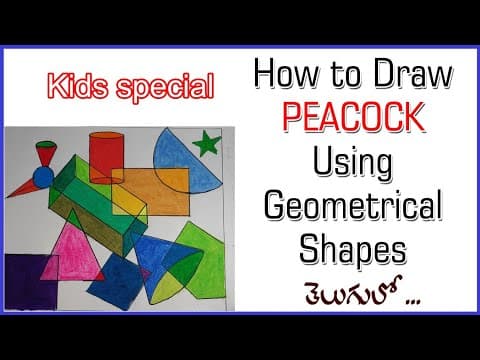 Drawing Class 18 - draw a picture (Peacock) by using geometrical shapes in telugu. 