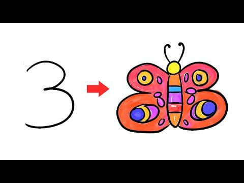 How to draw pictures using numbers   -   Draw Butterfly using 3 -  Lesson 136