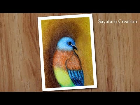 How to draw a bird step by step, Oil pastel drawing for beginners