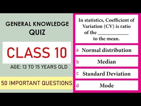 Class 10 General Knowledge Quiz | 50 Important Questions | Age 13 to 15 Years | GK Quiz