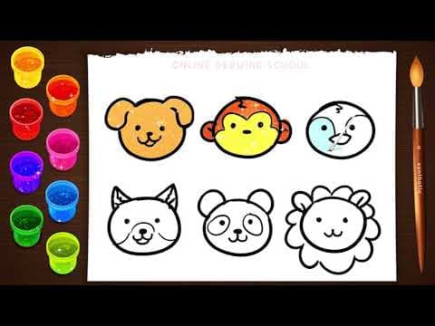 How to draw cute animal faces with simple basic shapes for children  -  Lesson 137
