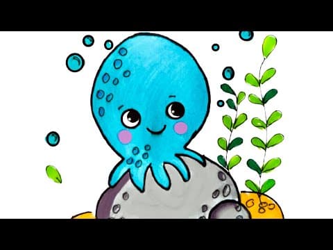How to draw octopus easy - kids drawing step by step - cute octopus drawing and coloring