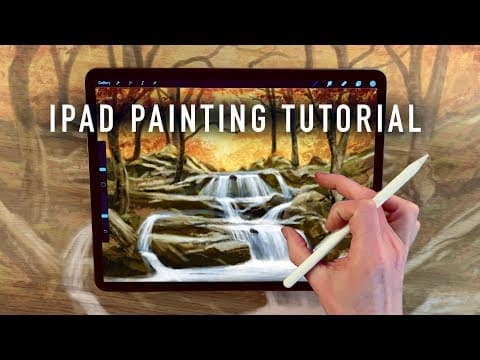 Ipad painting tutorial - autumn waterfall landscape art in procreate
