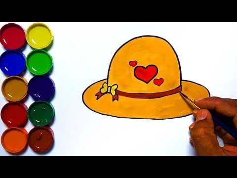 draw and color girls hat simple painting lessons for children  -  Lesson 167