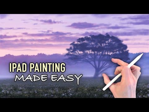 Ipad painting tutorial - trees in misty fields landscape in procreate