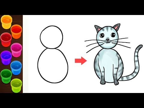 How to Draw cute Cat with Using Numbers   -   Draw Easy and step by step  -  Lesson 131