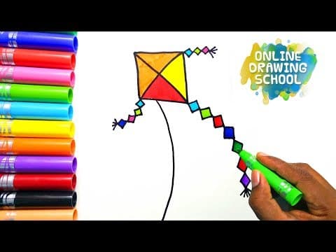 Learn coloring simple kite - how to draw a kite and coloring pages at onlinedrawingschool