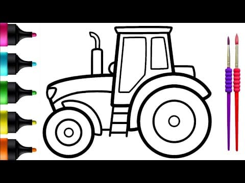 Fun Drawing and Painting of a Blue Tractor for Children with Let's Draw, Paint Together for Toddlers