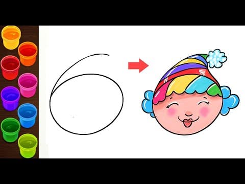 How to Draw Cute Clown face   -   Drawing with Numbers  -  Lesson 133