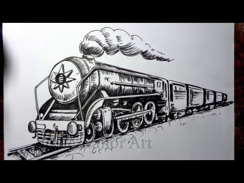 How to Draw Train Drawing / Steam engine train Sketch / Train Drawing Easy